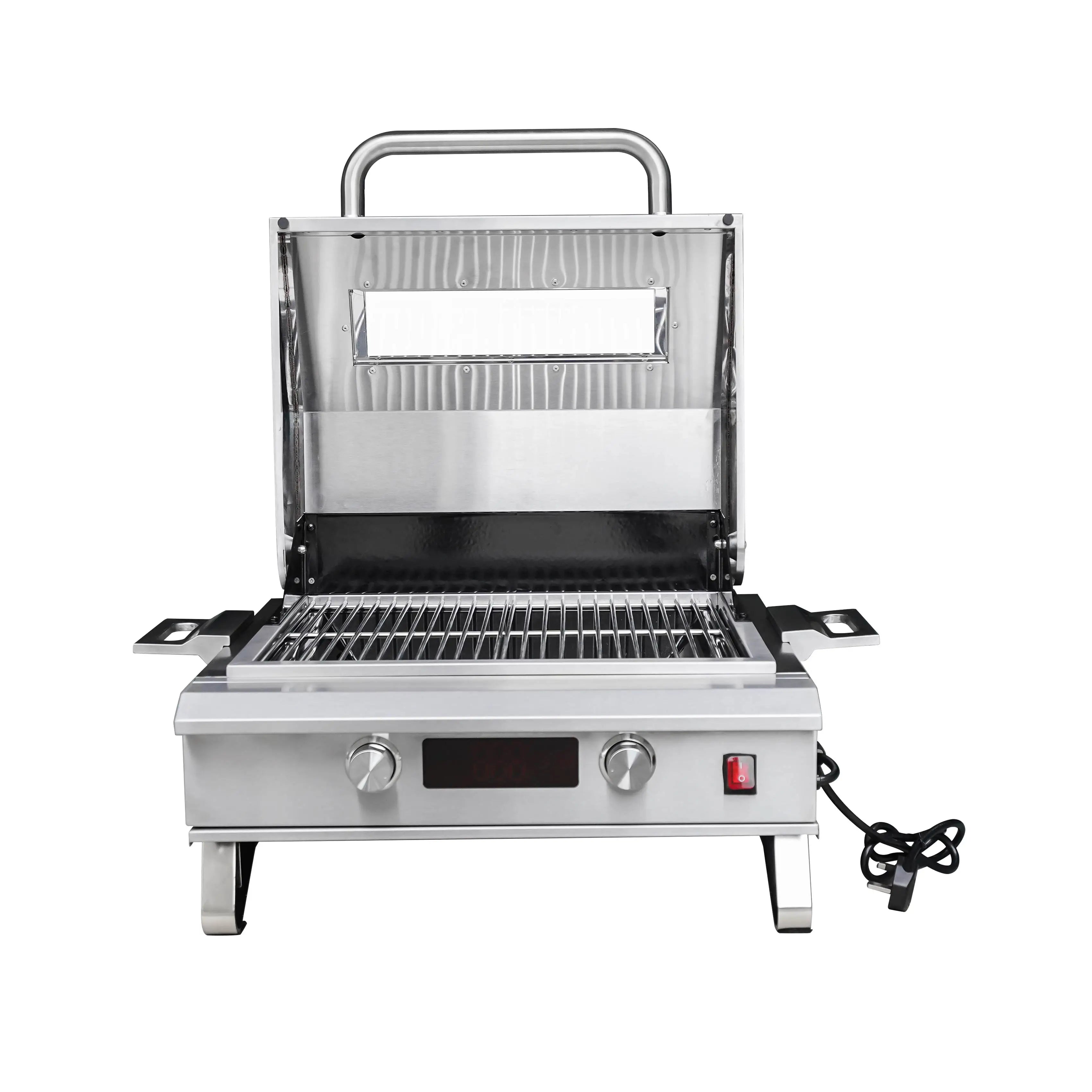 1200W High Power Stainless Steel Electric BBQ Grill 450â„ƒ Max Temp 61x22cm Cooking Area Dual Knobs Easy Clean Premium Style