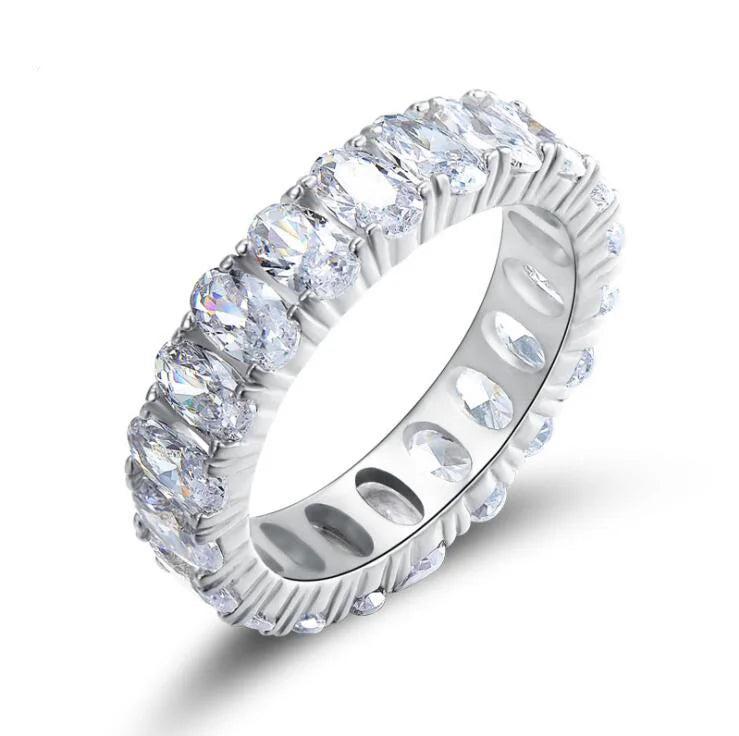 Sterling Silver 925 Platinum Oval Diamond CZ baguette Band Ring for Women Gifts
