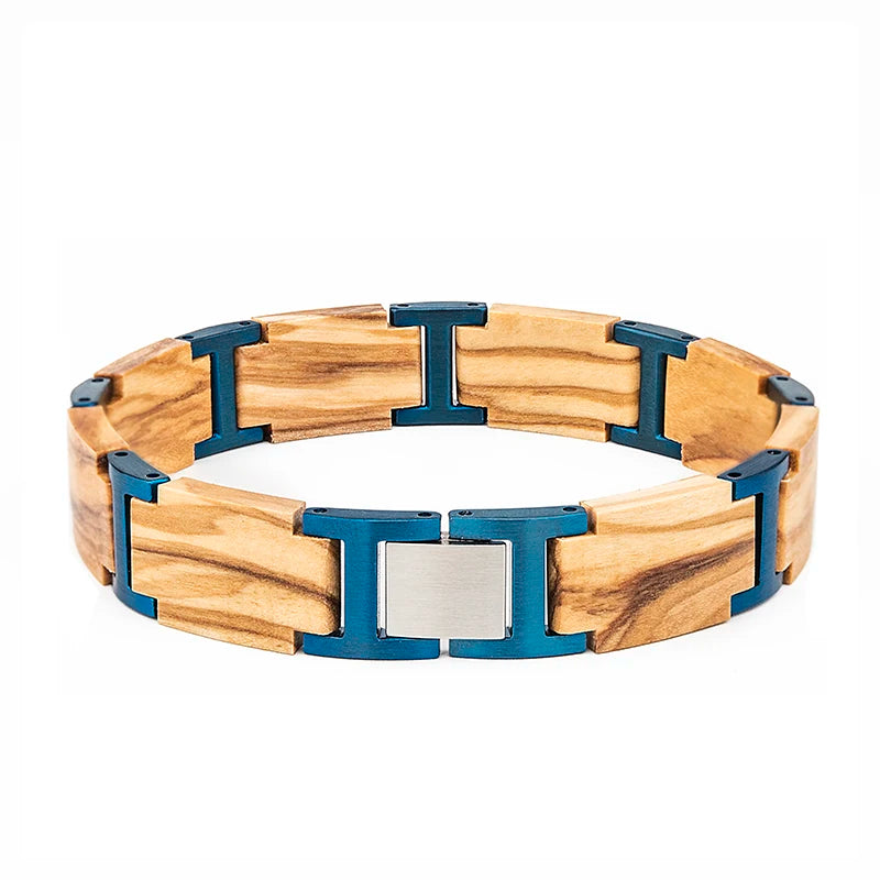 Factory Wholesale Jewelry Gifts Custom Wood Inlay Stainless Steel Green Sandalwood Bracelet for Men and Women