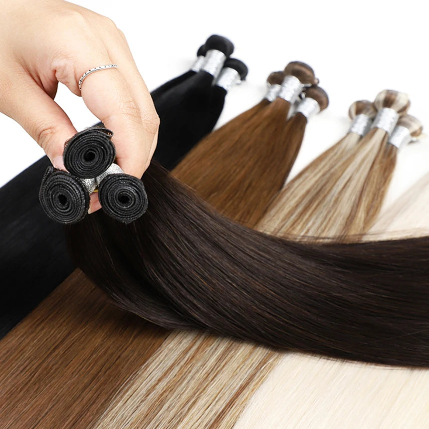 Remy 100% Human Hair Extensions Genius Weft Russian Hair Extension Wefts 22 Inch #1B Black 50g Genius Weft Hair Extensions