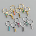 Fashion 925 Sterling Silver 18k Gold Plated Bar-shaped Pendant Colored Zircons Hoop Earrings