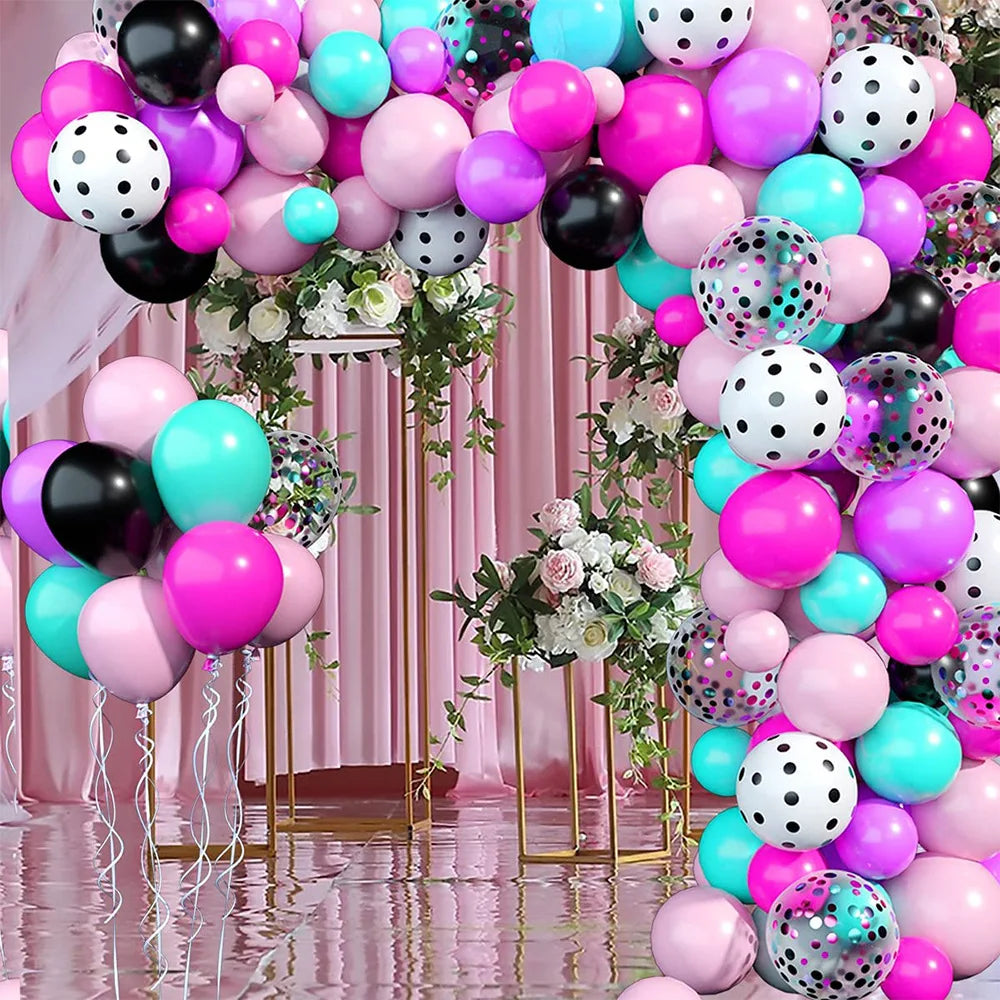 Modern Rose Pink Purple Latex Balloon Suit for Birthday Party Decorations with Dream Wave Point Design No Printing
