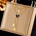 Women's Double-Layer Titanium Steel Necklace Smooth Heart-Shaped Tassels Gold Plated Vintage Style Love Chains for Party Gifts