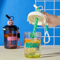 Large Capacity Plastic Sippy Cup White Collar Student Cute Cartoon Portable Mixing Cup for Coffee Protein Powder for Drinking