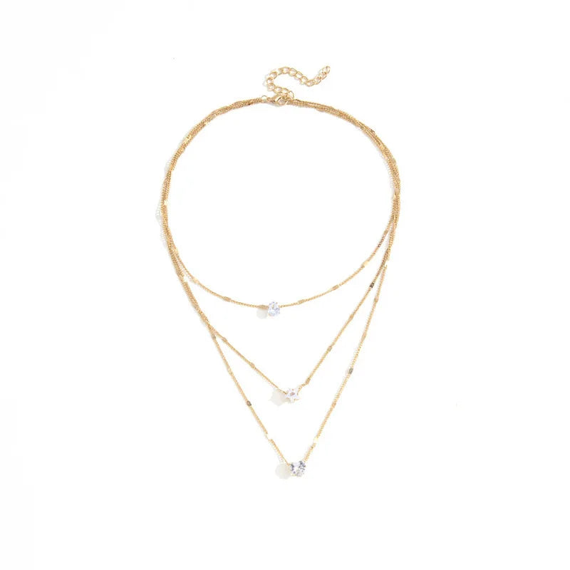 K052 Wholesale Vintage Jewelry Gold Plated Stacked Rhinestone Love Star Water Drop Heart Pendant Multilayer Necklace for Women