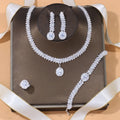 Hot Selling Big Water Drop Shaped Zircon Jewelry Set Luxury Wedding Bride Necklace Earrings Ring Bracelet Jewelry Set for Women