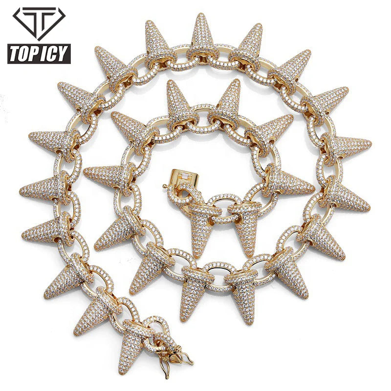 Big Rivet Design Rock Punk Style Fashionista Gold Silver Ice Cream Shape Iced Out Tennis Necklace Exaggerated Cuban Chain