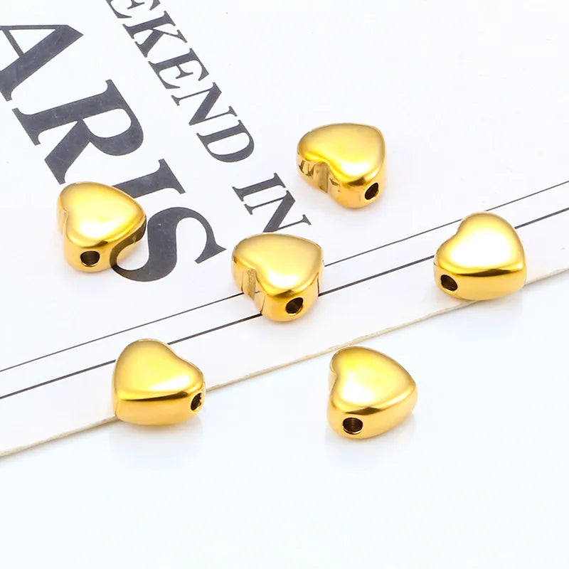 Stainless Steel Polished Smooth Face Through Hole love Heart Gold Ornaments DIY Necklace Bracelet Beaded Pendant Fashion Matchin