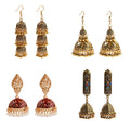 Douvei Gold Plated Alloy Dangle Bells Pearl Bead Tassel Charm Bohemian Earrings Vintage Woman Stud Earrings