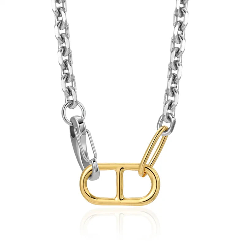 2022 Fashion New Stainless Steel 18K Gold Plated Classic Personality Design Luxury Thick Link Chain Two Tone Wedding Party Gift