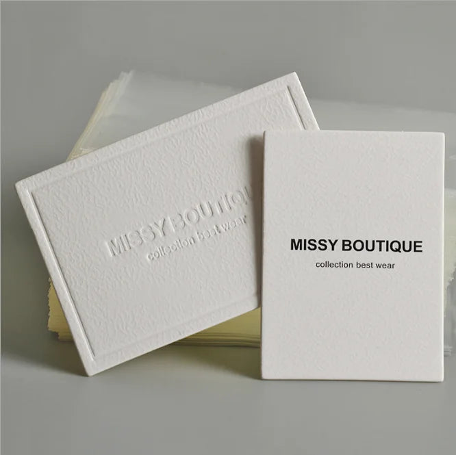 Eco-Friendly Kapok Paper Card Custom Embossed Logo White Business Card Made in China-for Bags Garments Shoes