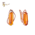 FJ Fallon Fashion Jewelry Solitaire Big Orange Stone Earrings Plated in Rose Gold Brass Based