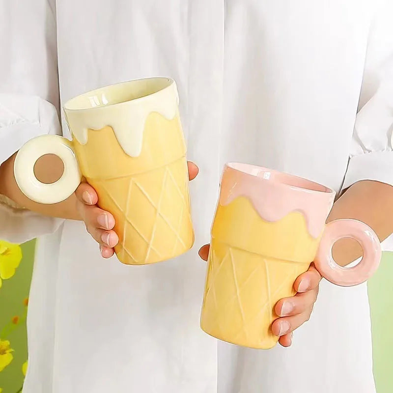 Solhui Macaron Cone Embossed Ice Cream Ceramic Mug Creative Gift Cup