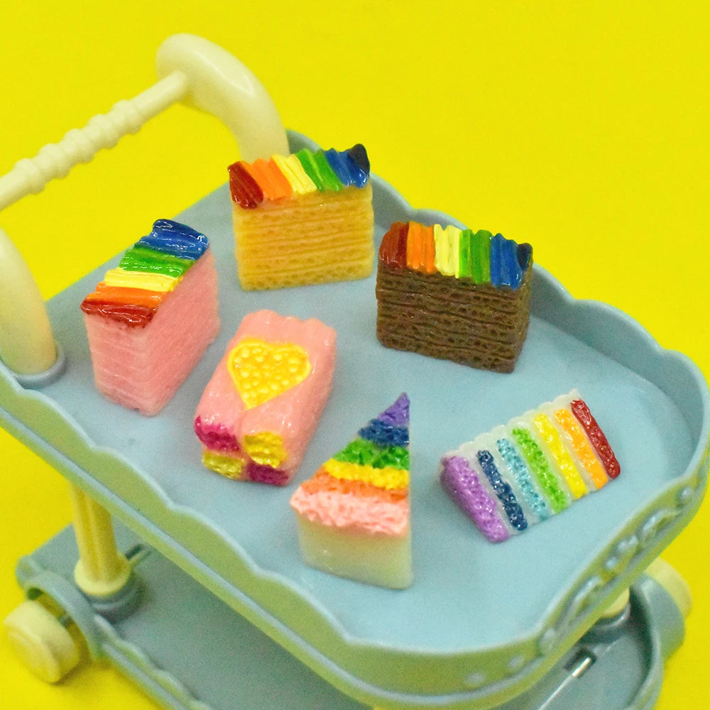 Hot Selling Rainbow Cake Resin Cabochon Sweet Cake for Doll House Miniature Food DIY Earring Pendant Phone Case Embellishment