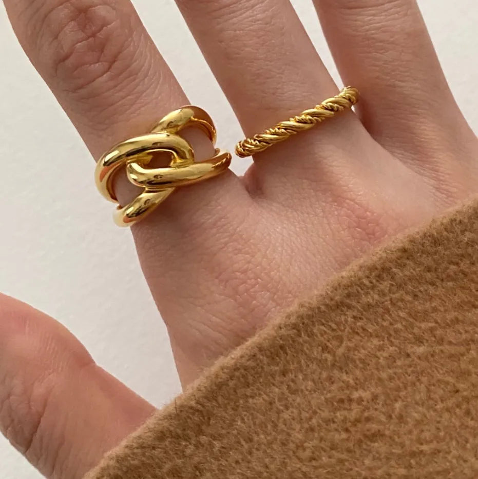 925 Sterling Silver Hollow Twisted Thick Knotted Ring Geometric Irregular Gold Plated Rings Women Trendy Fashion Jewelry 2025