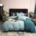 Sanding Embroidered Pastoral Fall Color Matching Green Duvet Cover Cotton King Queen Size 300tc Luxury Customizable Bedding Set