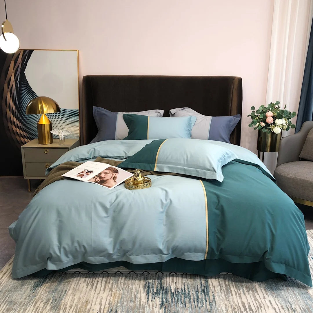 Sanding Embroidered Pastoral Fall Color Matching Green Duvet Cover Cotton King Queen Size 300tc Luxury Customizable Bedding Set