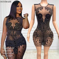 Ocstrade Custom Diamond Rhinestone Birthday Dress Sexy Black See Through Party Dress Sleeveless Beading Crystal Night Club Dress