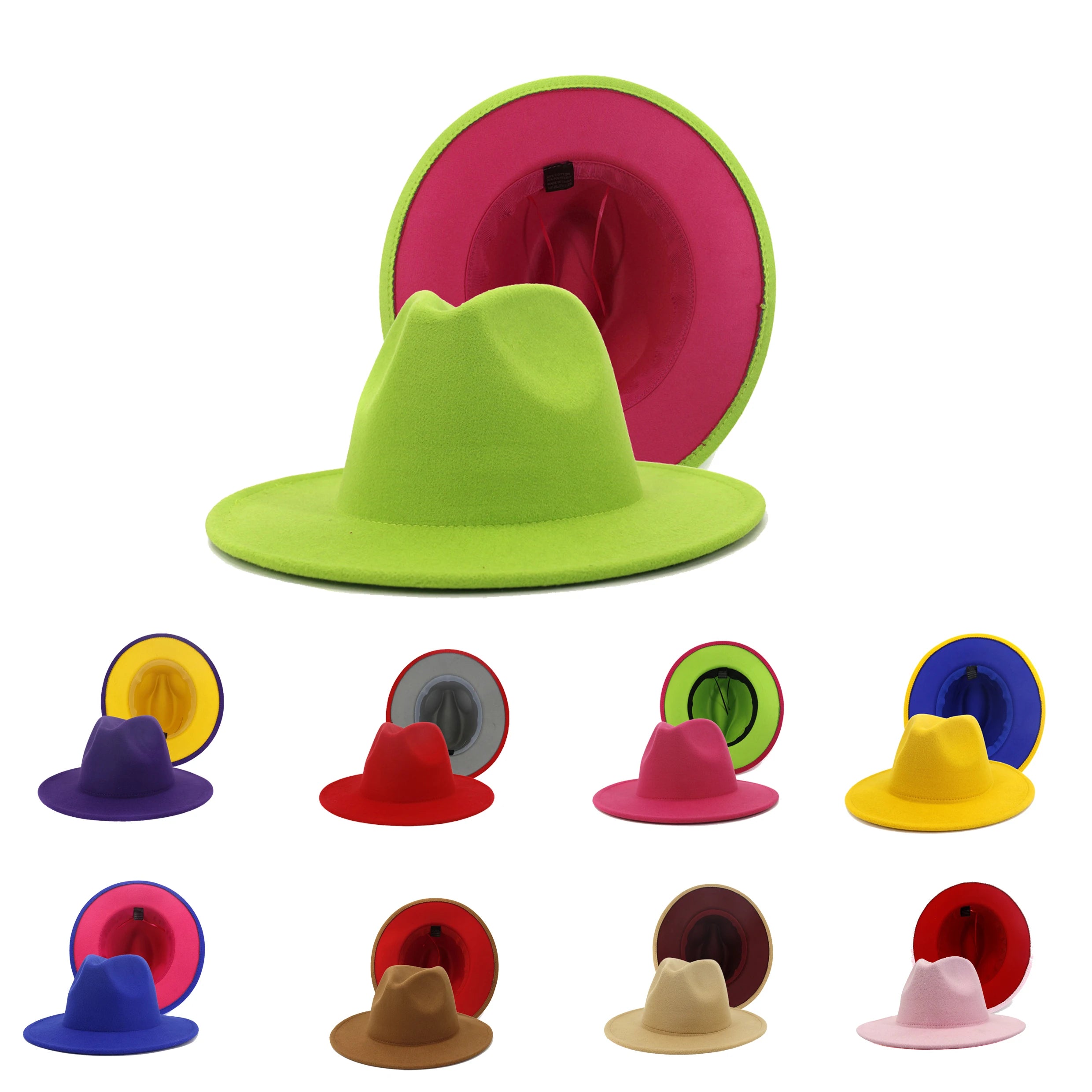 Wholesale Elegant Fashion Miniature Purple Leopard Custom Red Pink and Green Felt Hat New Flat Women Top Hats Fedora Women Men