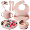 Custom Logo Hot Sell Factory  Baby Product Silicone Tableware Includes Cup Baby Plate Bowl Adjustable Bib Cup Spoon and Fork