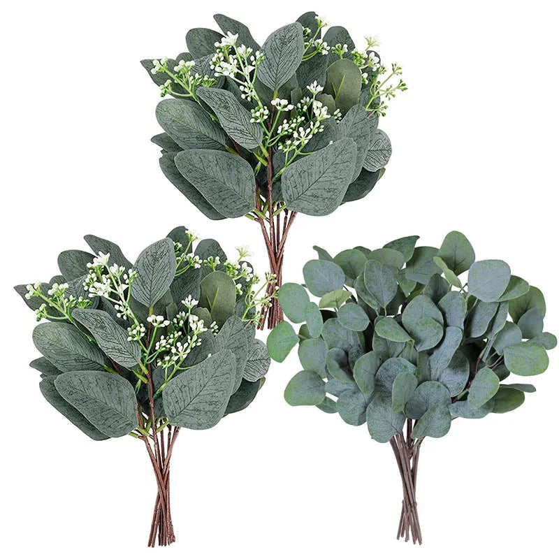 Artificial Eucalyptus Stems and Leaves 30cm Plastic for Christmas Home Office Farmhouse Wedding Centerpiece Decoration