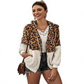 Casual Leopard Jacket Hoodies Women Long Sleeve Winter Jacket With Zipper Warm Coat