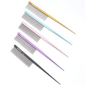 Baoli OEM Peine Perro 26x185mm Colorful Metal Pet Dog Grooming Tail Comb Stainless Needle Hair Removal Parting Grooming Pet Comb