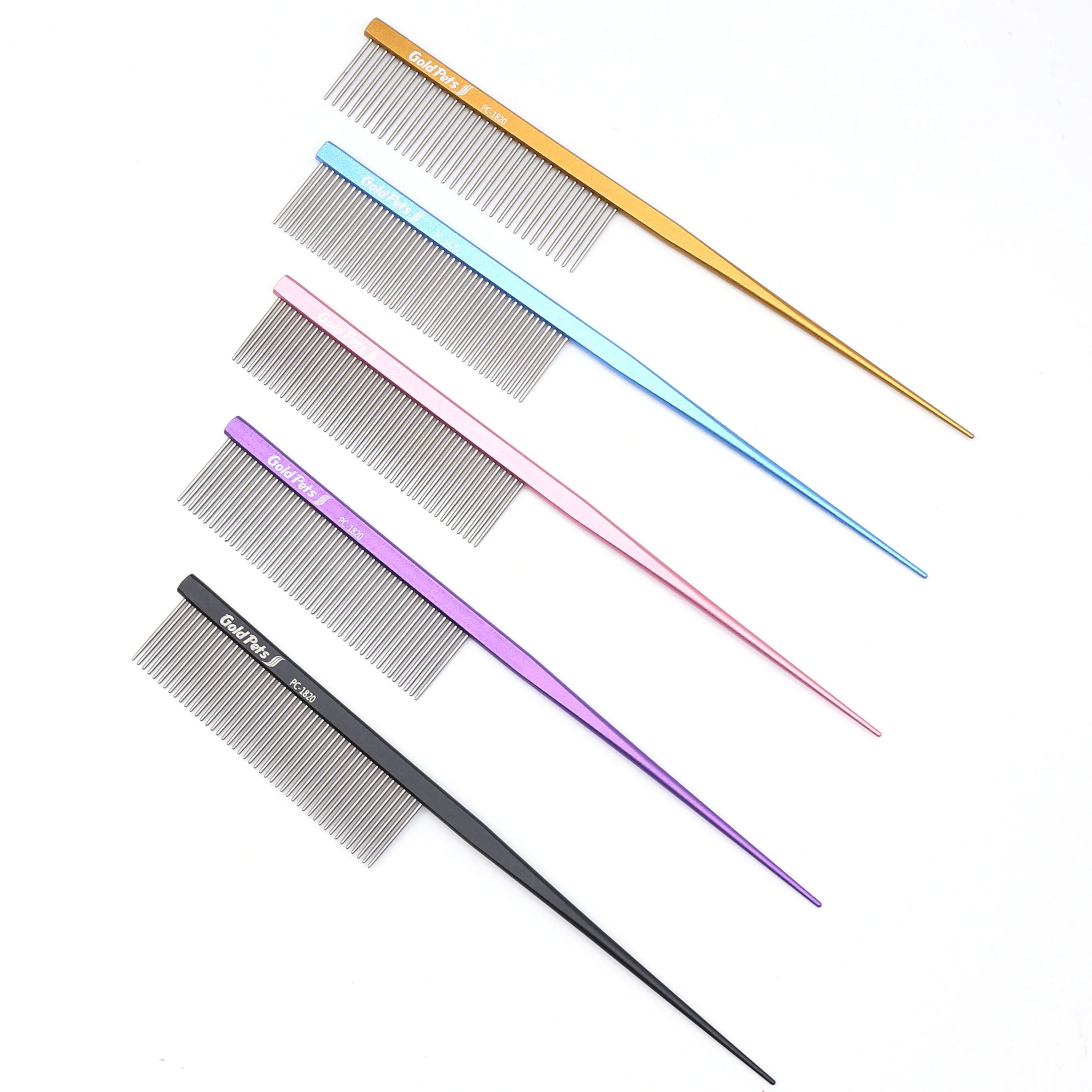 Baoli OEM Peine Perro 26x185mm Colorful Metal Pet Dog Grooming Tail Comb Stainless Needle Hair Removal Parting Grooming Pet Comb