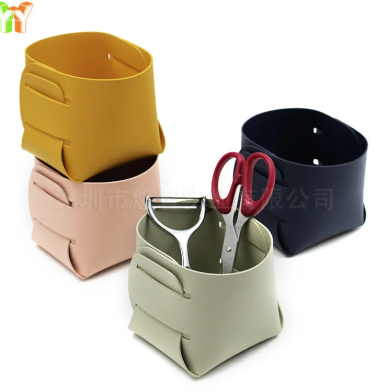 Quick Shipping Living Room Leather Storage Tool Storage Container Desktop Pencil Holder PU Leather Storage Holder