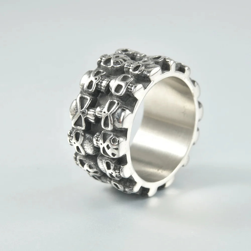 Punk Rock Gothic HipHop Man Ring Stainless Steel Domineering Multiple Skull Carving Biker Male Wedding Engagement Fashion