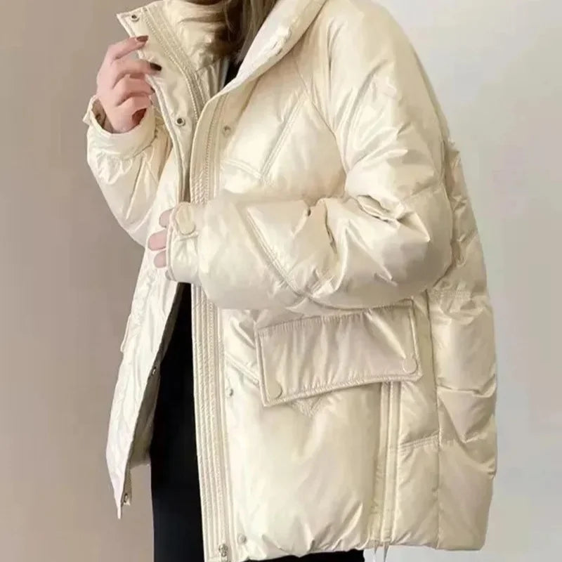 Winter Jacket Parkas Women Glossy Down Cotton Jacket Hooded Parka Warm Female Cotton Padded Jacket Casual Outwear 2023 New