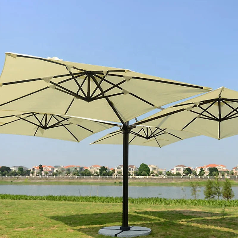 Large Outdoor Sunshade High-end Clubs Four Head Square Shape Patio Umbrella Garden Beach 220g Polyester Aluminum Frame