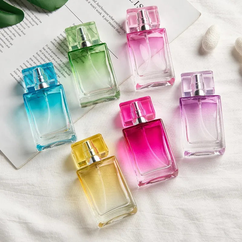 30ML Colorful square Flat Gradient Glass Perfume Bottle with Acrylic Lid Cap