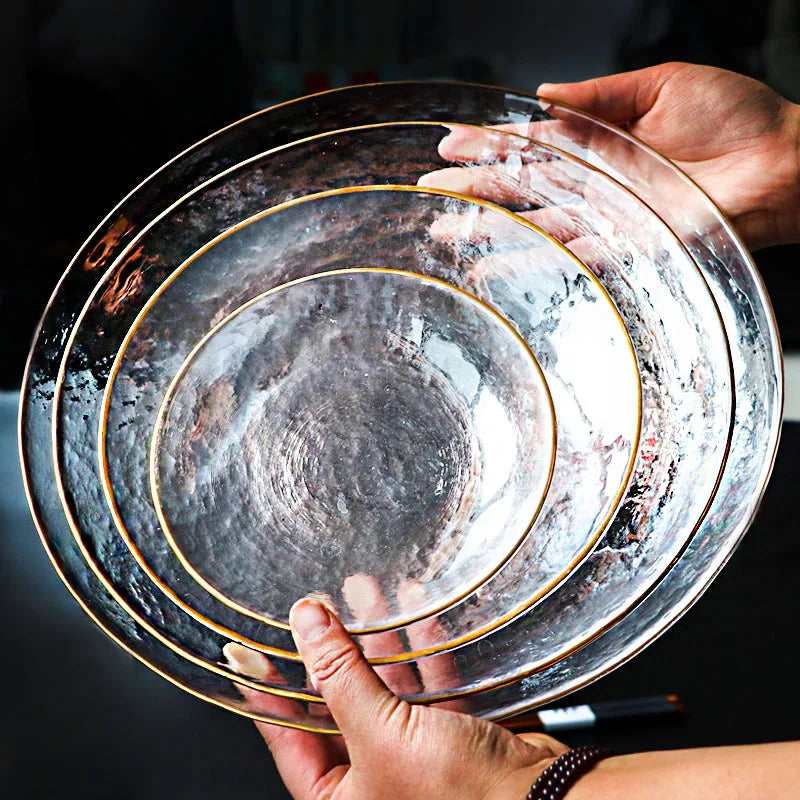 Wholesale Luxury 6 8 10 12 Inch Gold Rim Bowl Crystal Glass Charger Plates Set for Hotel Wedding