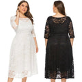 Ladies Temperament Plus Size Dress Summer Short Sleeve Maxi Party Cut-out Lace Pocket Women's Dress