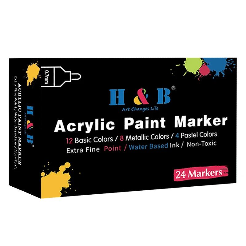 Permanent Metallic Acrylic Marker Pens for Rock Painting Set of 24 Acrylic Paint Markers