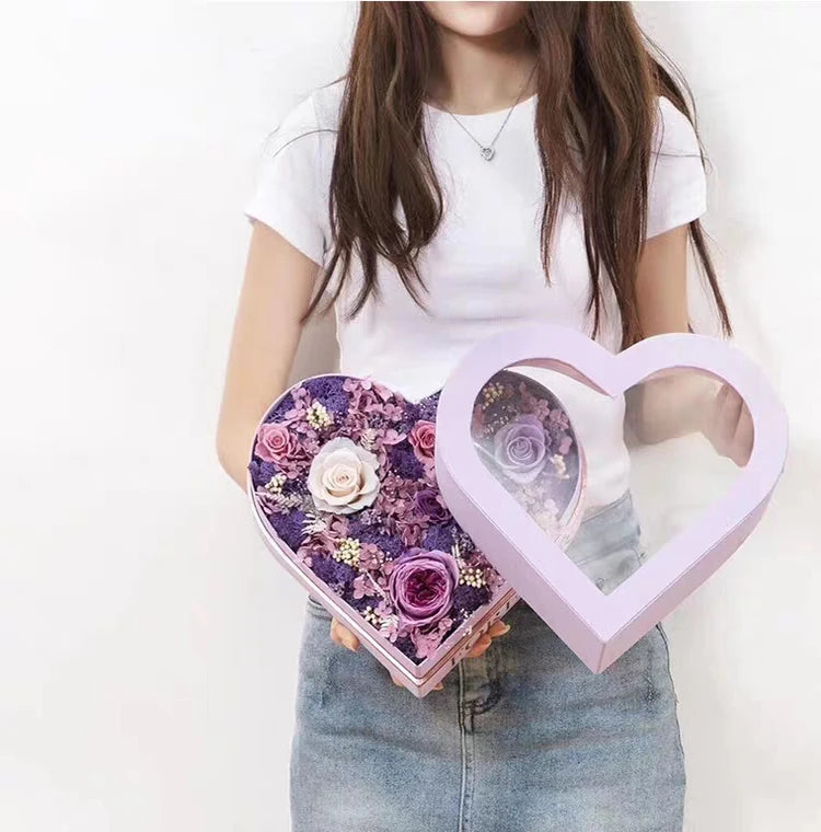 Luxury Heart-Shaped Rose Flower Box with UV Coating and Matt Lamination Eco-Friendly Recycled Materials for Gift Packaging