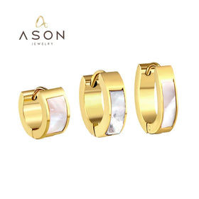 Ason Trend Fashion Earrings Jewelry White Shell Huggie Earrings Jewelry Stainless Steel 18K Gold Plated Hoop Earrings for Women