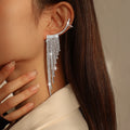 INS Exaggerate Party Long Tassel Earrings Without Pierced Ear Clips Bling Rhinestone Tassel Earrings for Women
