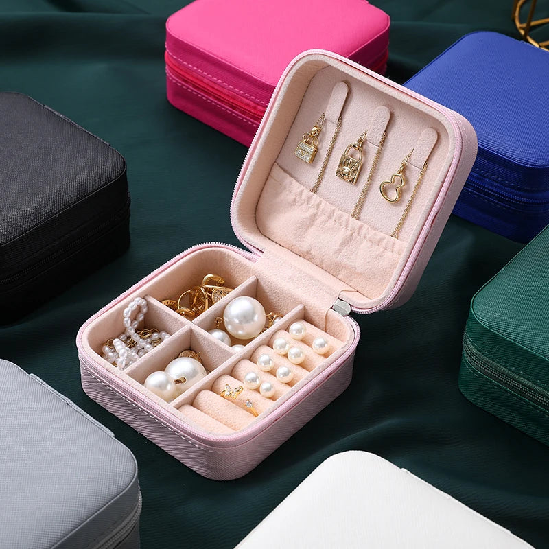 Portable Mini Pink Leather Jewelry Box Small PU Leather Travel Storage for Rings Earrings and Bracelets