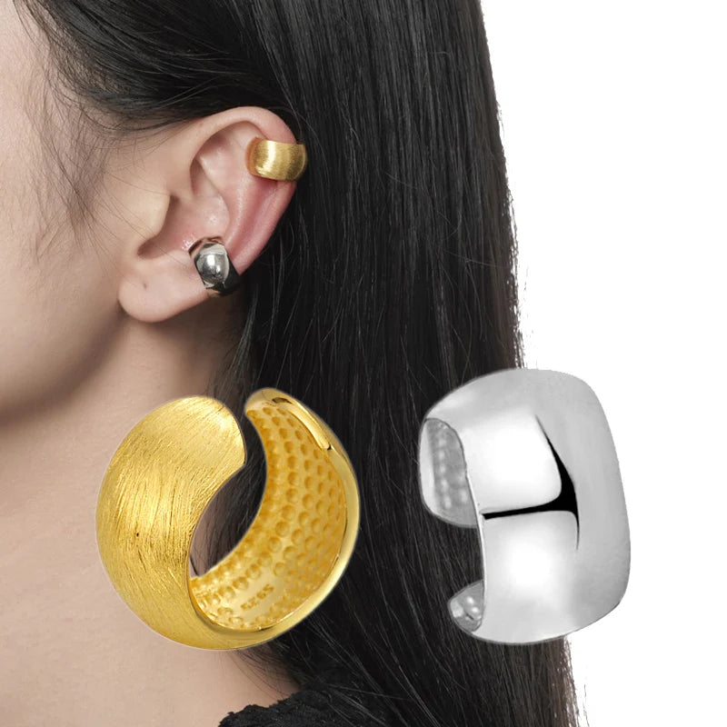 Wholesale Cool Wide Ear Cuff No Piercing Clip on Earring 1 Piece Smooth Brushed Finish Chunky Round Open Cuff Earrings