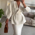 Boutique Wholesale 2025 Spring New Fashion Solid Color Button Bubble Sleeve Coat Half Skirt Women's Set MegaBDM