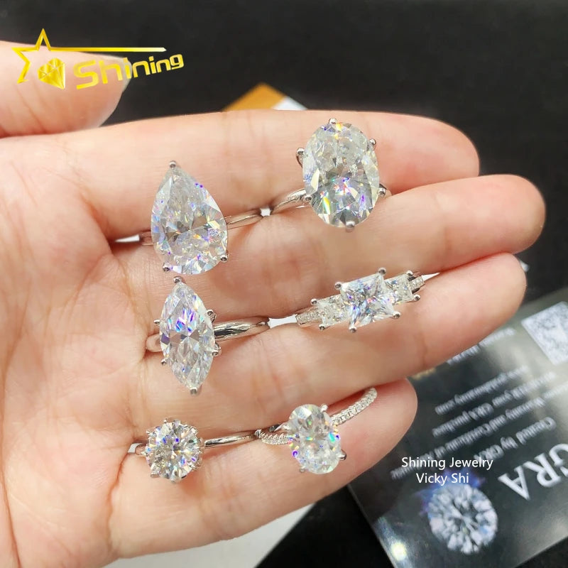 Fashion Jewelry New Style Moissanite Rings 925 Sterling Silver Woman Fancy Cut Iced Out Moissanite Engagement Wedding Rings