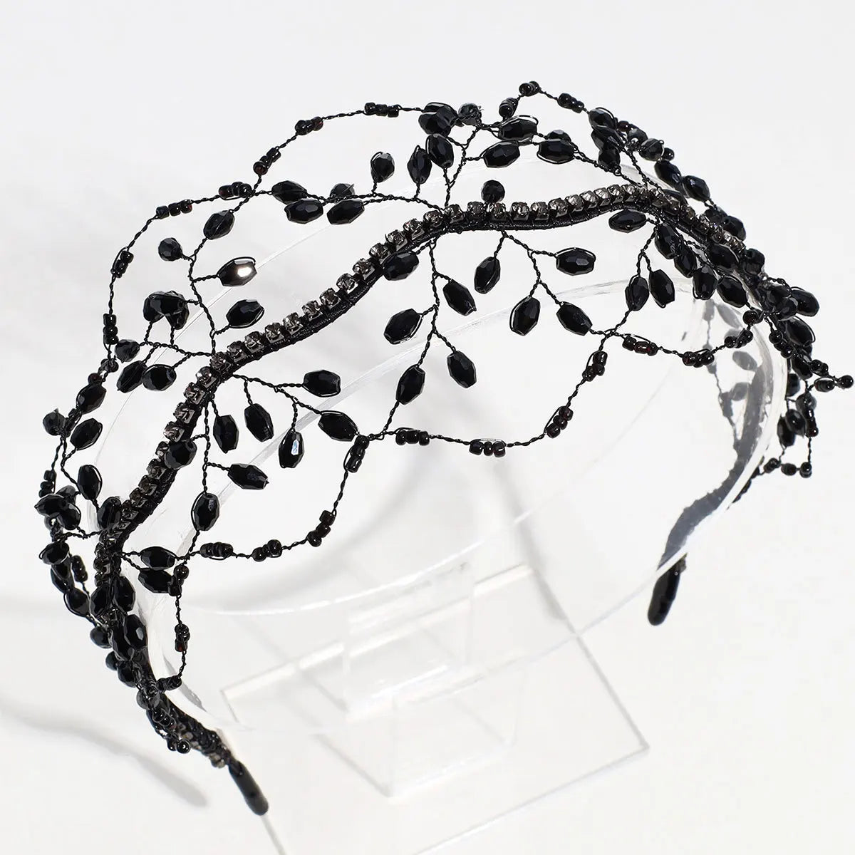 New Bride Plastic Crystal Crown European and American Wedding Party Headdress Mesh Crystal Beaded Hair Hoop