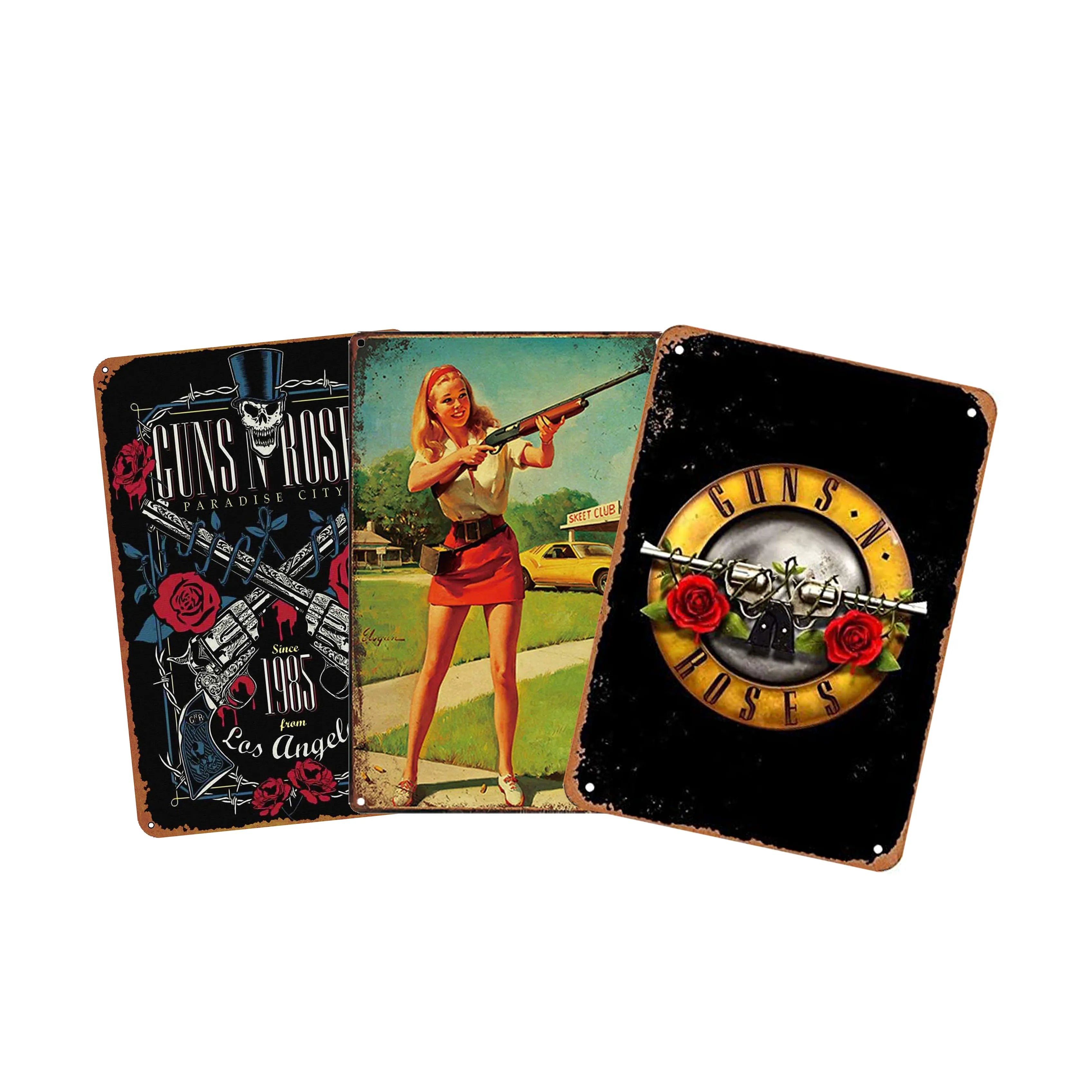 Hot Sale 12*8 Inch Metal Tin Signs Vintage Nostalgic Rose Women Bar Barbershop Decor Plaque Metal Crafts Gun Posters