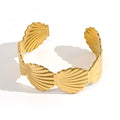 PVD 18K Gold Plated Stainless Steel Jewelry Shell Cuff Bangle Zircon Stud Earrings Waterproof for Woman Set Earrings E251659