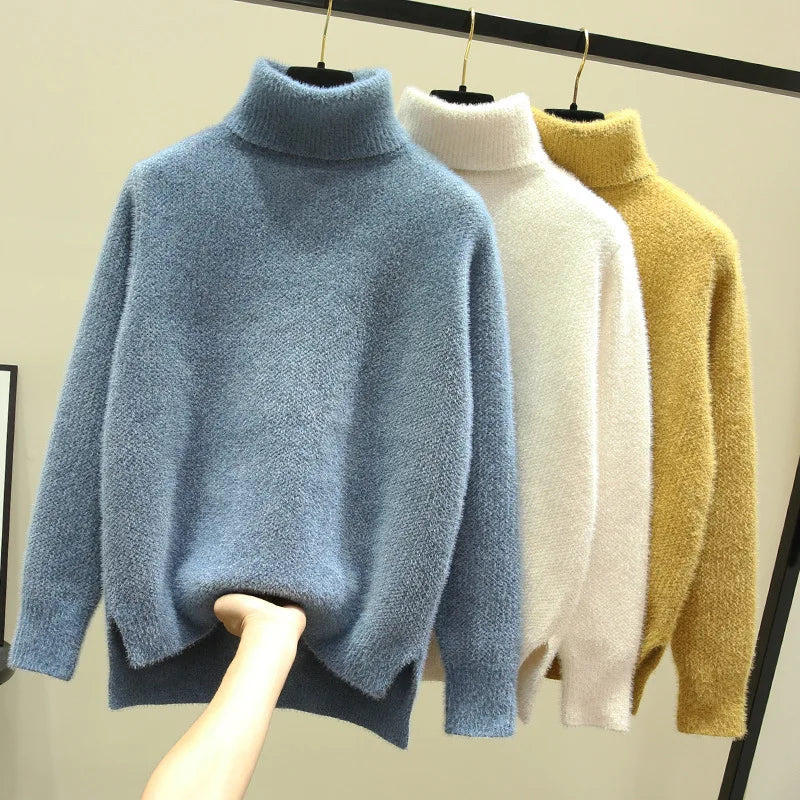 Casual Ladies Chenille Pullover Sweater Winter Thick Solid Beige One Size Knit Style