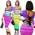 New Fashion V-neck Knitted Dresses Women Long Sleeve Winter Autumn Cross Top Elegant  Bodycon Dress