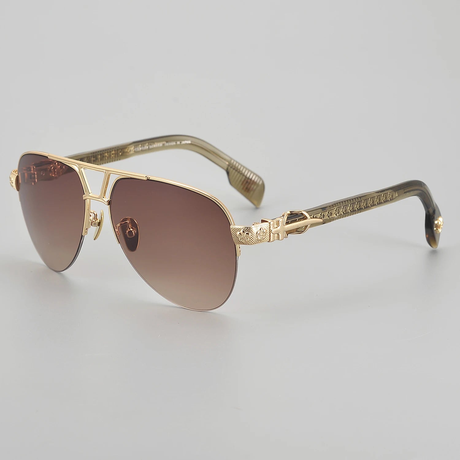 CH8253 2024 Eyesight China Half Frame Pilot Titanium Acetate Gradient Brown Mens Designer Sunglasses for Women Blue Lens Glasses