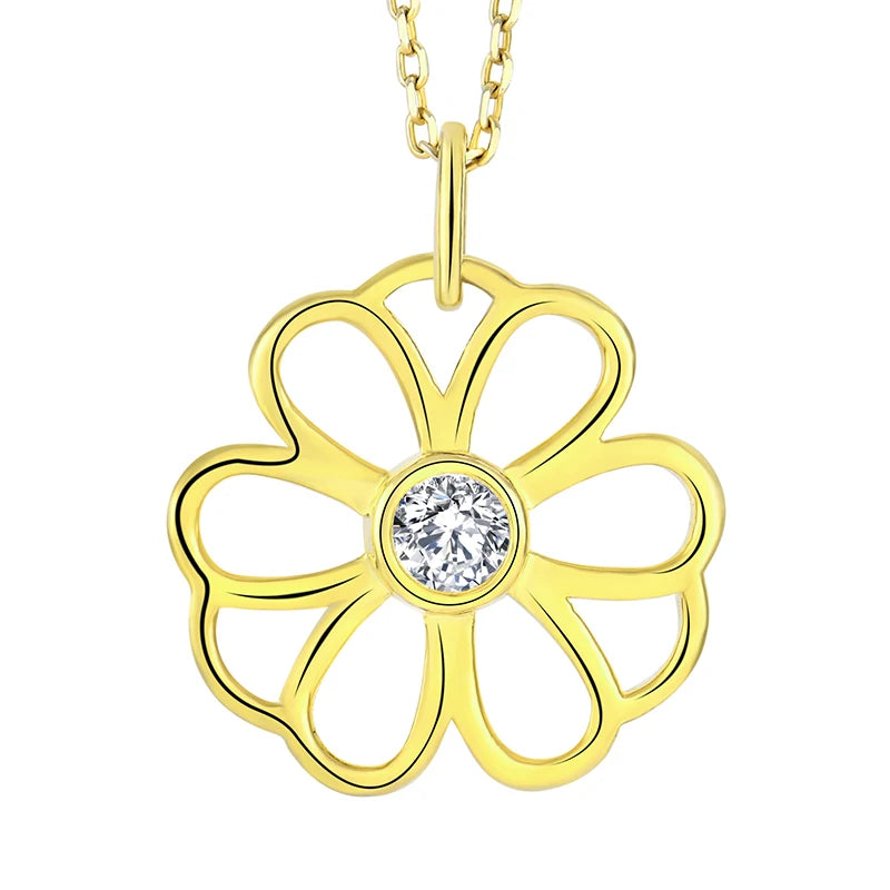 Sterling Silver Gold Plated Zircon Pendants Choker Chain Women's Vintage Flower Crystal Party Jewelry Gift Trendy